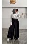 Wide Leg Modal Skirt Trousers with Elastic Waist - Black - 3