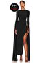 Women's Black Maxi Dress Sleeve Slit Back Low-cut Slit Silk Jersey
