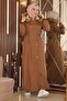 Plus Size Hooded Ribbed Coat Brown 15500 - 4