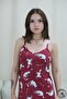Red Cat Patterned Strap Long Dress - 4