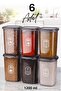 Set of 6 Square Food Storage Containers with Labels 1200 ml - Organizer Jar with Hard Lid