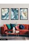 White Flower on Blue Background 3 Piece Black Wooden Framed Painting Act - 2
