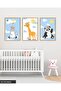 Little Cat Panda and Giraffe 3 Piece Wooden Framed Painting Act - 2