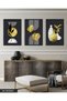 Boho Style Gold Detailed Leaf 3 Piece Black Wooden Framed Painting Act - 2