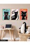 Cute Black Cats 3 Piece Wooden Framed Painting Act - 3