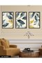Boho Style Navy Blue and Gold Leaves 3 Piece Black Wooden Framed Painting Act - 3