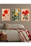 Red and Yellow Flower with Green Leaves 3 Piece Wooden Framed Painting Act - 2