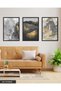 Gold Detailed Modern Art 3 Piece Black Wooden Framed Painting Act - 3