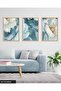 White Flower on Blue Background 3 Piece Wooden Framed Painting Act - 2