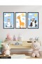 Little Cat Panda and Giraffe 3 Piece Black Wooden Framed Painting Act - 2