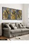 Gold Detailed Leaf 3 Piece Black Wooden Framed Painting Act