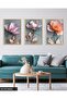 Gold Leaf Pink and Orange Flowers 3 Piece Wooden Framed Painting Act - 3