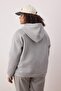 Gri Melanj Kapüşonlu İçi Polarlı Önü Fermuarlı Büyük Beden Örme Sweatshirt TBBAW25AO00027 - 4