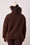 Brown Piping Detailed Stand Collar Plush Soft Oversized Sweatshirt Tbbaw26Ao00040 - 4