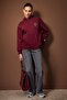 Bordo Nakışlı/İşleme Oversize/Geniş Kalıp Kapüşonlu Örme Sweatshirt TWOAW26SW00171 - 2