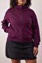 Mor Regular Fit Dökümlü Kumaş Önü Fermuarlı Büyük Beden Sweatshirt TBBAW26AO00031 - 3