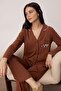 Kahverengi %100 Pamuklu Biye ve Cep Detaylı Baskılı Örme Pijama Takımı THMAW22PT0785 - 2