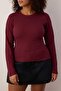 Ekru-Bordo 2'li Paket Crop Kaşkorse Örme Büyük Beden Bluz TBBAW26AF00055 - 3