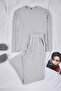 Gray Regular Fit Pocket Detail Label Detail Soft Button Thick Knitted Pajama Set Tmnaw26Pt00000 - 5