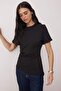 Trendyol Studio Collection Siyah Bisiklet Yaka Asimetrik Vücuda Oturan Örme T-Shirt TWOAW26TS00023