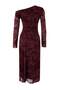 Bordo Flok Baskılı Düşük Kol Bodycon/Vücuda Oturan Flok Tül Midi  Örme Elbise TWOAW26EL00362 - 6