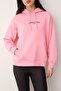 Açık Pembe alın İçi Polarlı Kapüşonlu Ön ve Sırt Baskılı Oversize Örme Sweatshirt TWOAW26SW00184 - 3