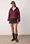 Mürdüm Kalın İçi Polarlı Yarım Pat Fermuarlı Oversize Kapüşonlu Örme Sweatshirt TWOAW26SW00060 - 8