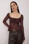 Bordo Kare Yaka Astarsız Dantel Party Bluz TPRAW26BZ00070