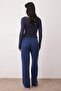 Lacivert Wide Leg/Geniş Kesim Biye Detaylı Örme Eşofman Altı TWOAW26EA00012 - 4