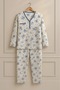 Women Mother Long Sleeve Blue Floral Pattern Cotton Combed Pajamas Set - 3