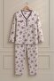 Women Mother Long Sleeve Purple Floral Pattern Cotton Combed Pajamas Set - 3