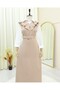 V-Collar Belted Long Jile Dress -Beige - 6