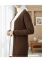 Ribbed Long Knit Cardigan with Side Slits - Brown - 3