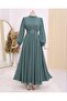 Hijab Dress with Belt and Stones on the Front - Mint - 4