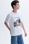 Men's White Comfort Fit Printed Crew Neck T-Shirt