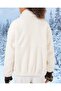 Plush Coat with Lined Pockets and Front Zipper - Ecru - 3