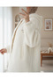 Hooded Zippered Kangaroo Pocket Lined Plush Coat - Ecru - 4