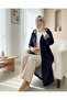 Trench Coat with Foldable Sleeves and Hood, Elastic Waist - Navy - 2