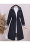 Trench Coat with Foldable Sleeves and Hood, Elastic Waist - Navy - 6