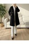 Double button lined side pocket plush coat -black - 2