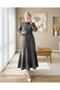 Buttoned Skirt with Ruffles Denim Dress - Gray - 3