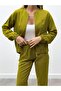 Women's Zippered Jacket Pants Top and Bottom Fat Green Set - 2