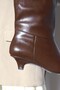 Aura Kitten Heeled Below-The-Knee Pointed Toe Stitching Detail Basic Matte Leather Women's Boots Bitter Brown - 5