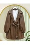Double Pocket Buttoned Leather Cap with Elastic Handle - Tan - 3