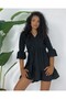 Ruffled Hem and Sleeves Elastic Waist Ayrobin Dress -Black - 3