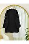 Striped Knit Tunic with Drawstring Sleeves - Black - 4