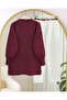 Floral Patterned Stoned Soft Knit Sweater - Burgundy - 4
