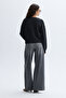 Women's Anthracite Loose Fit V-Neck Wool Cardigan - 3