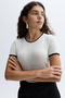 Women's Ecru Crew Neck Short Sleeve Knitwear T-Shirt - 3