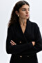 Women's Black Fitted Wool Casual Jacket - 3